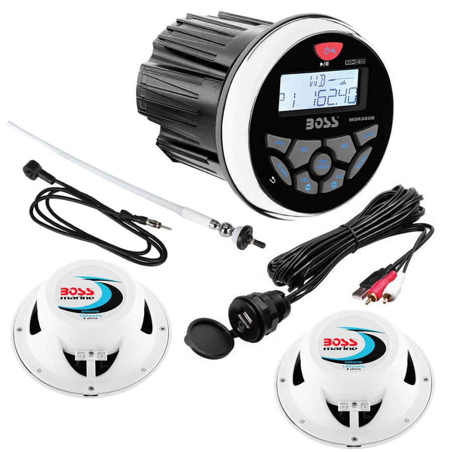 Boss Audio Marine Stereo 240 W MGR350B - Antenna FM - Coppia casse 150W - Cavo USB/RCA