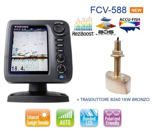 Furuno FCV 588 ecoscandaglio / fish finder - con trasduttore b260 1 kw bronzo