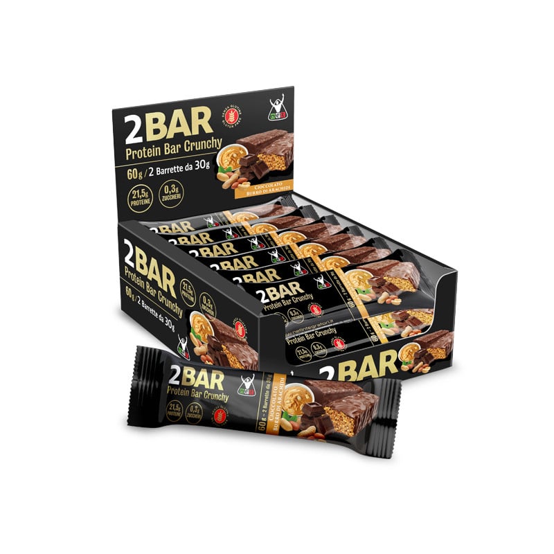 NET INTEGRATORI 2BAR Protein Bar Crunchy 2 barrette da 30g confezione 12 pezzi BURRO D'ARACHIDI