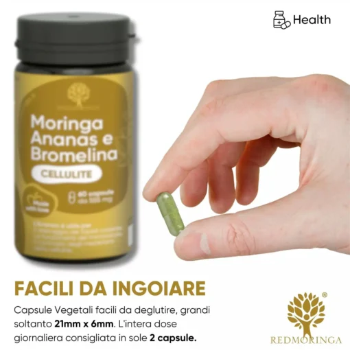 RedMoringa Integratore Anti-Cellulite e Drenante Forte con Bromelina 5000 GDU, Ananas e Moringa 60 cps - immagine 3