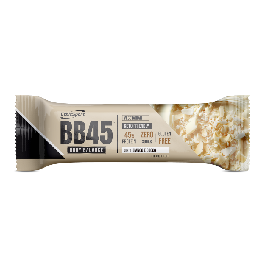 Ethicsport BB45 BODY BALANCE barretta proteica zero zuccheri 18x35g gusto Bianco e Cocco