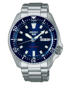 Seiko 5 Sports Orologio Automatico 3 sfere data quadrante blu con ghiera bracciale acciaio SRPL83K1