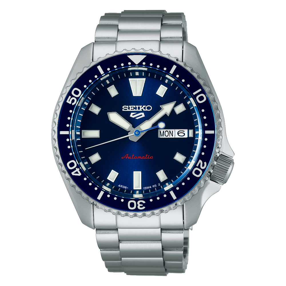 Seiko 5 Sports Orologio Automatico 3 sfere data quadrante blu con ghiera bracciale acciaio SRPL83K1